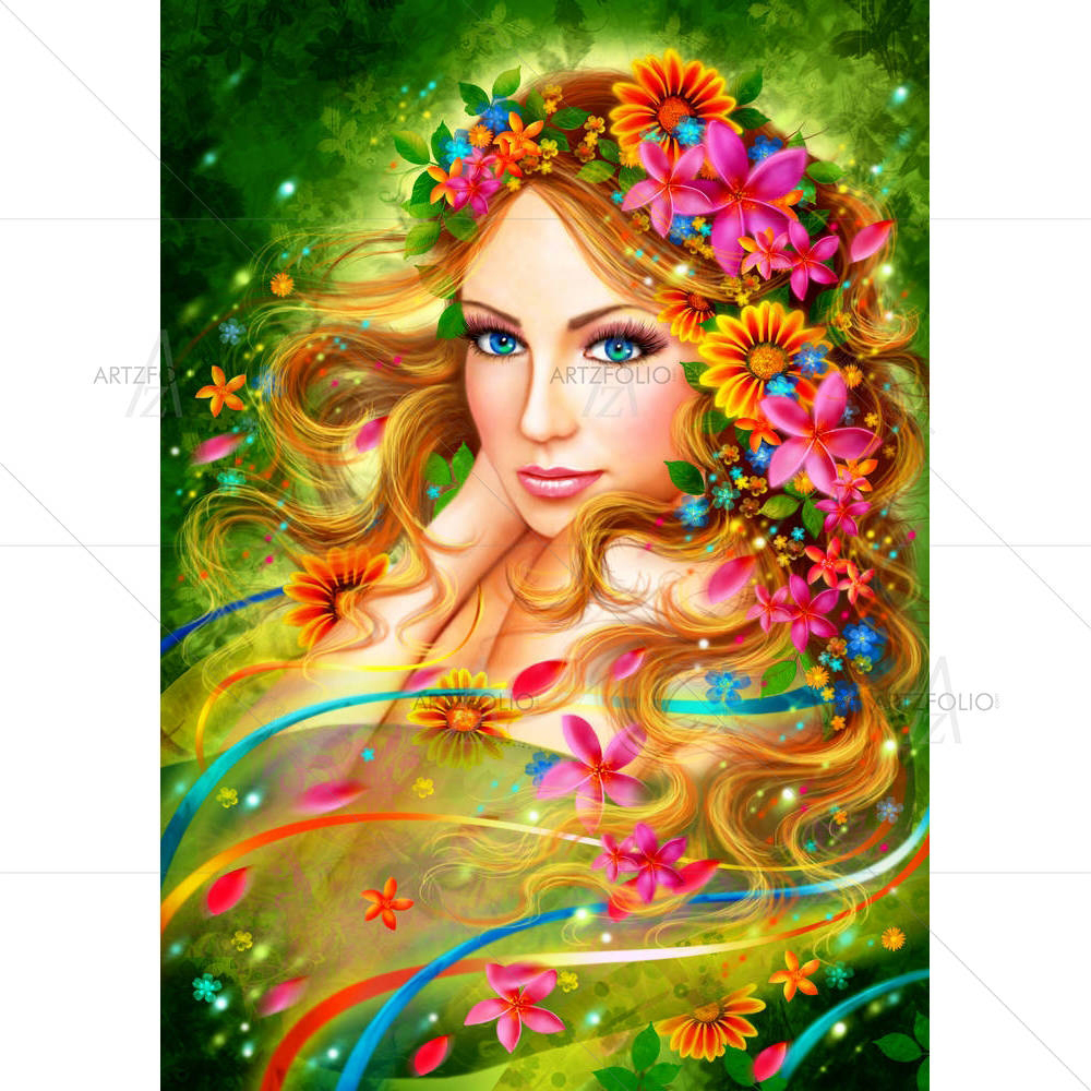 Woman with Summer Flowers — Botanical custom art by ArtzFolio