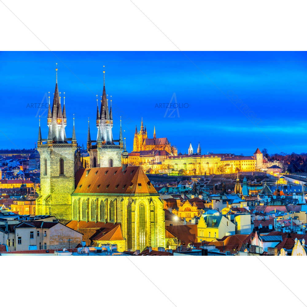 Night Prague, Czech Republic — Ancient custom art by ArtzFolio