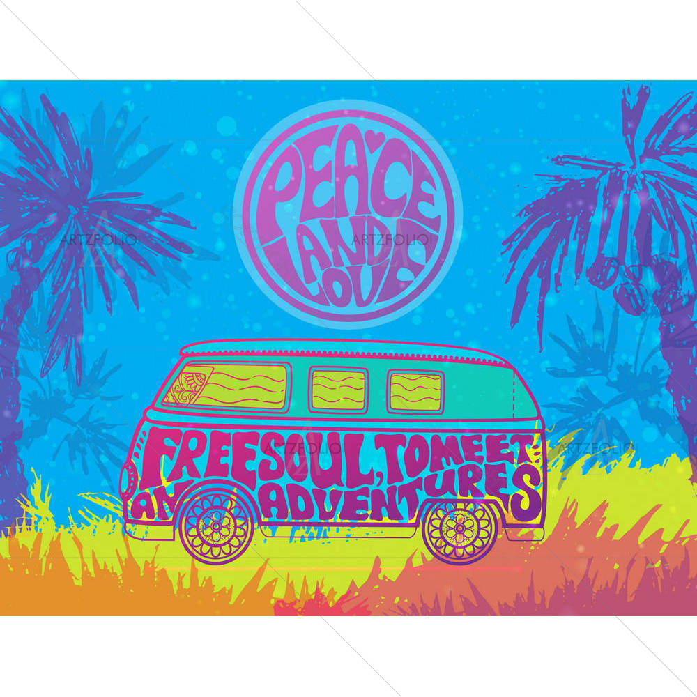 Hippie Vintage Mini Van D3 — custom-size art design 5007156