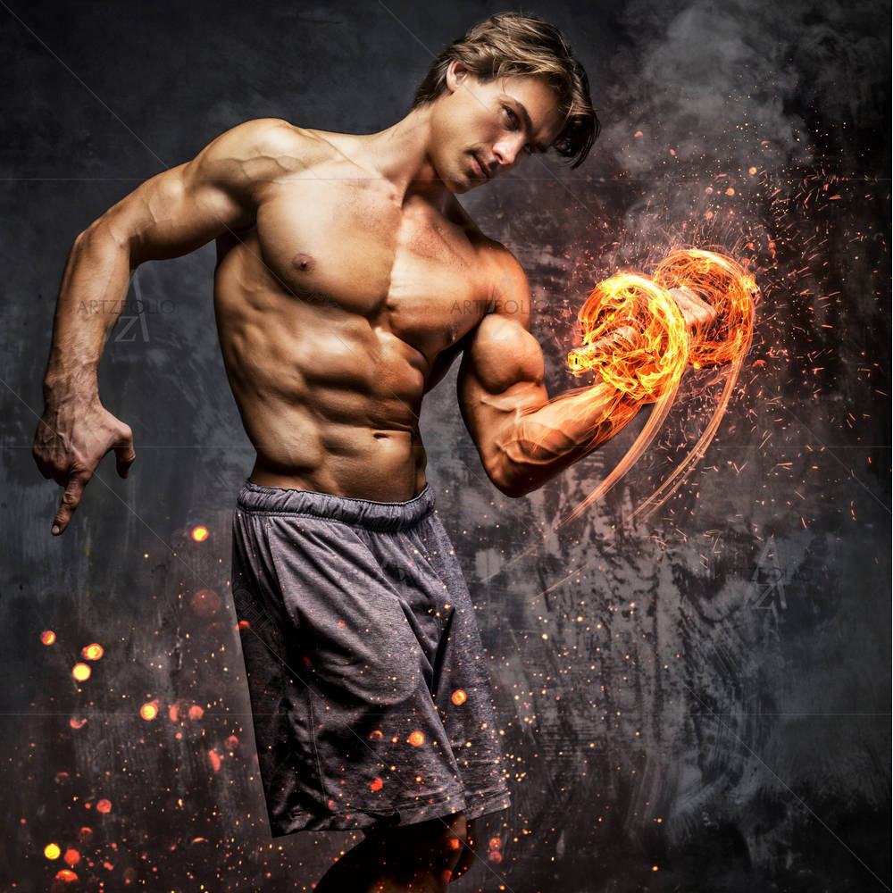 Man With Burning Dumbbell — Asian custom art by ArtzFolio
