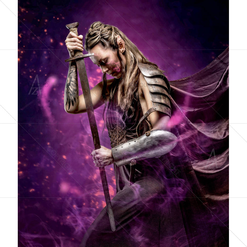 Elf Woman In Armor Holding Sword — Ancient custom art by ArtzFolio