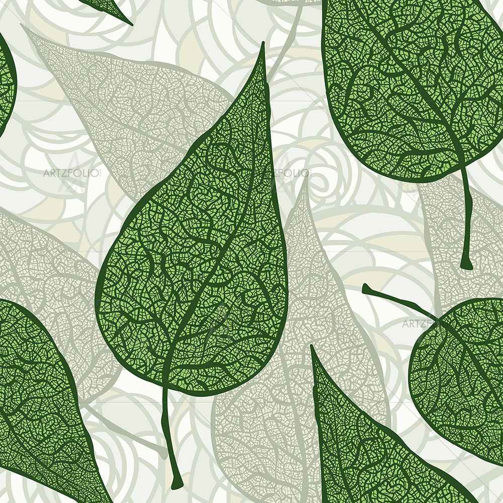 Hand Drawn Green Leafs — custom-size art design 5007211