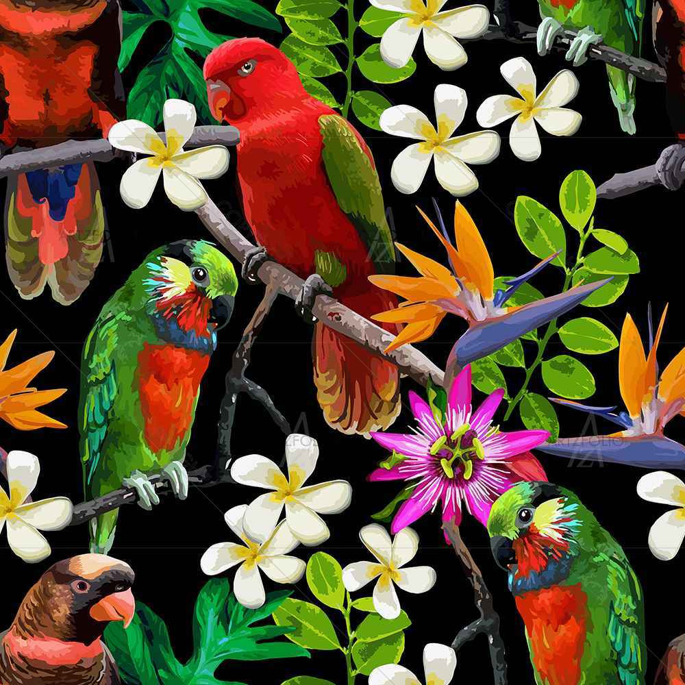 Exotic Birds & Beautiful Flowers D1 — Botanical custom art by ArtzFolio