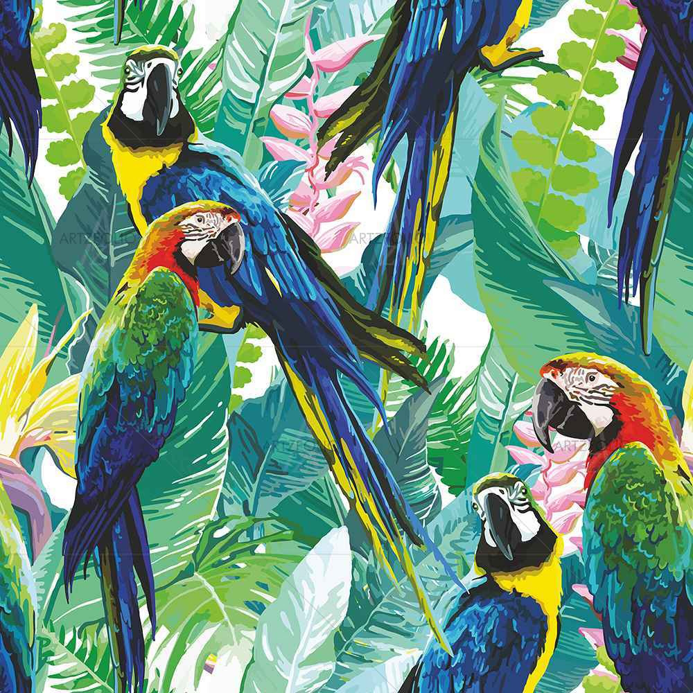 Exotic Birds & Beautiful Flowers D2 — Botanical custom art by ArtzFolio
