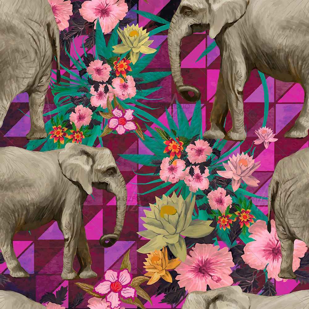 Elephant Pattern D1 — Botanical custom art by ArtzFolio