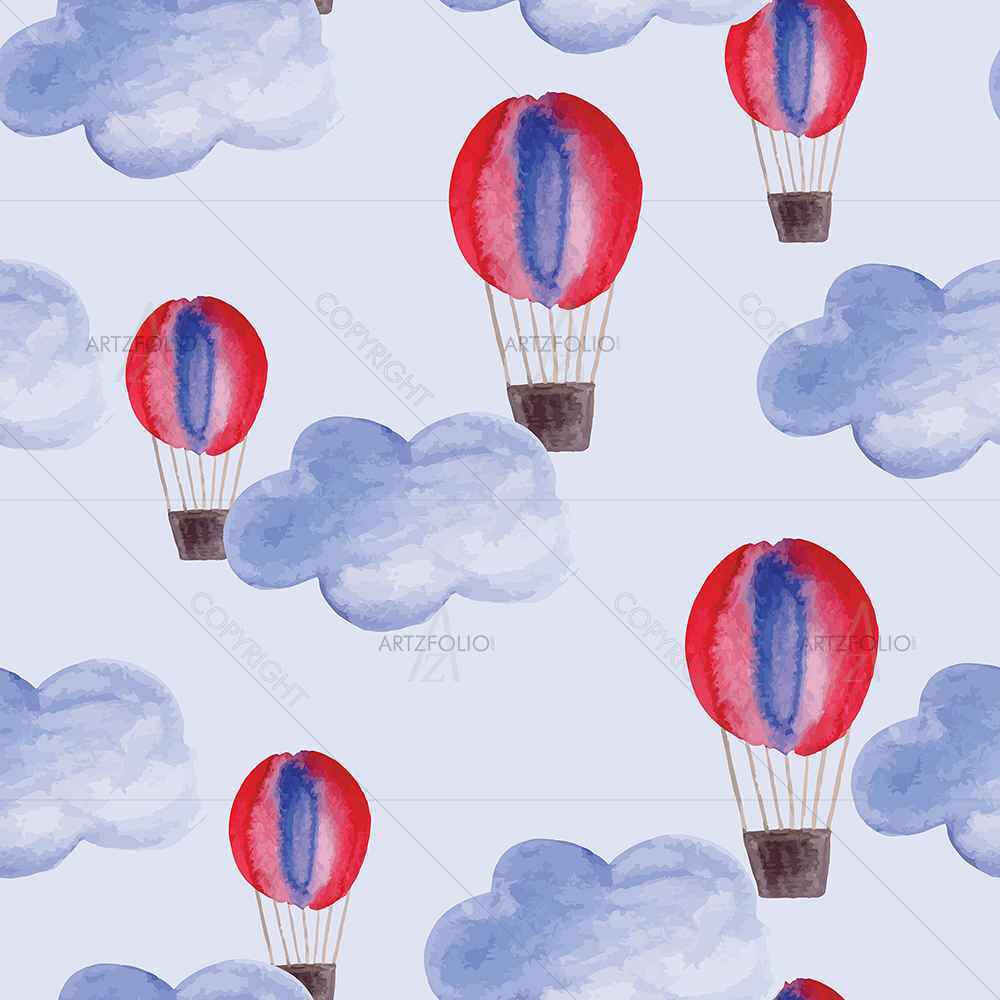 Watercolor Balloons & Clouds D1 — Abstract custom art by ArtzFolio