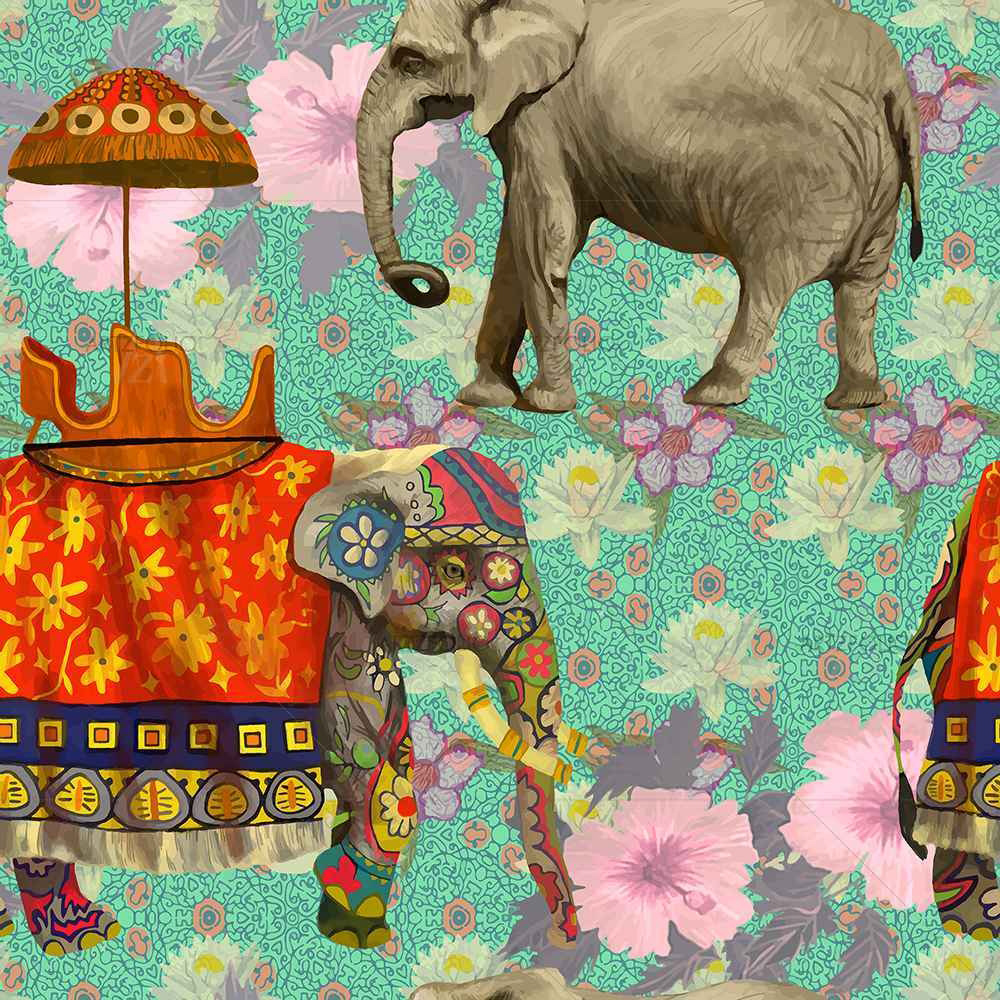 Elephant Pattern D2 — Botanical custom art by ArtzFolio