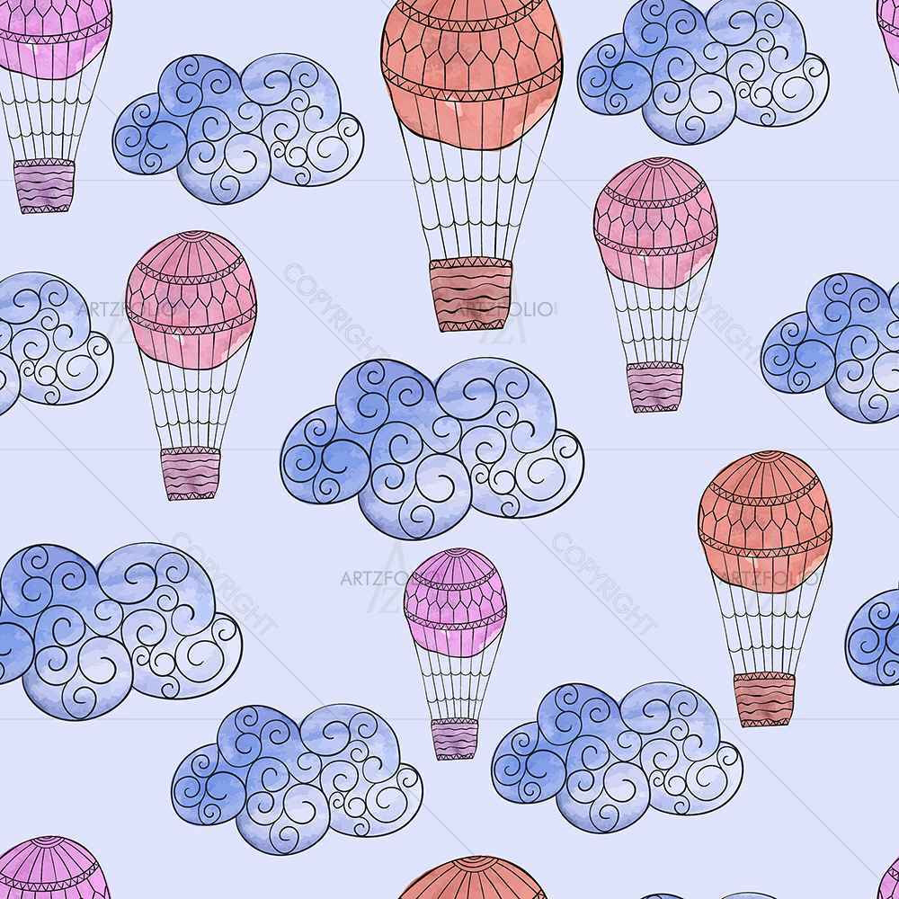 Watercolor Balloons & Clouds D2 — Abstract custom art by ArtzFolio