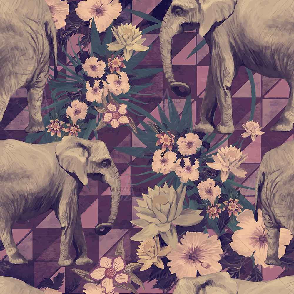 Elephant Pattern D4 — Botanical custom art by ArtzFolio
