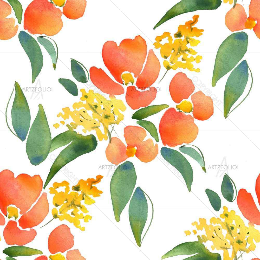 Watercolor Leaves & Flowers — custom-size art design 5007685