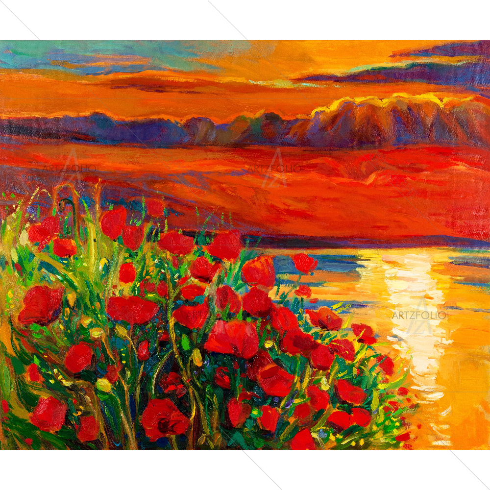 Poppy Field Sunset Impressionism — custom-size art design 5007693