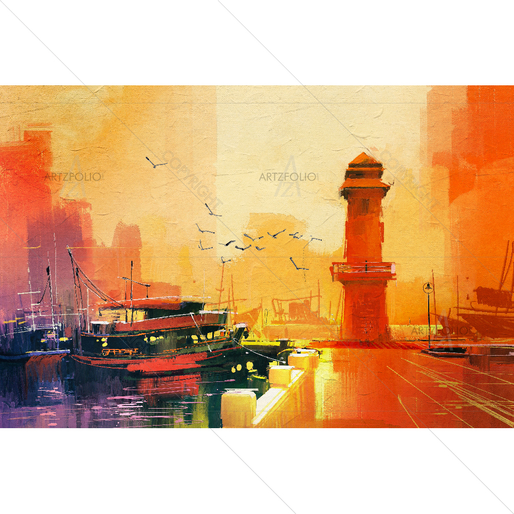 Lighthouse And Fishing Boat — custom-size art design 5007703