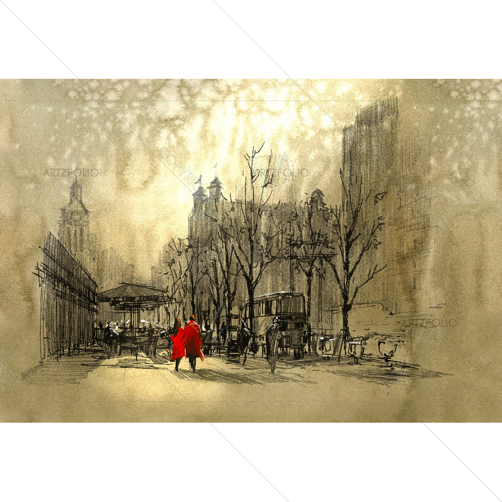 Couple Walking on Street — custom-size art design 5007704