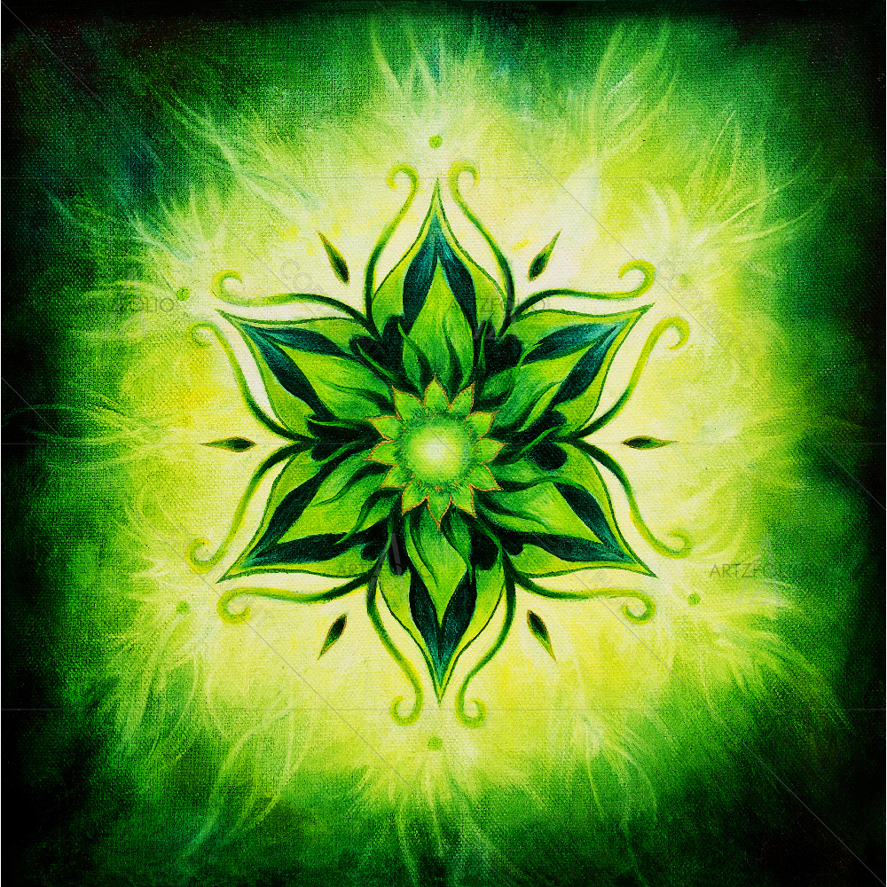 Green Flower Mandala — Devotional custom art by ArtzFolio