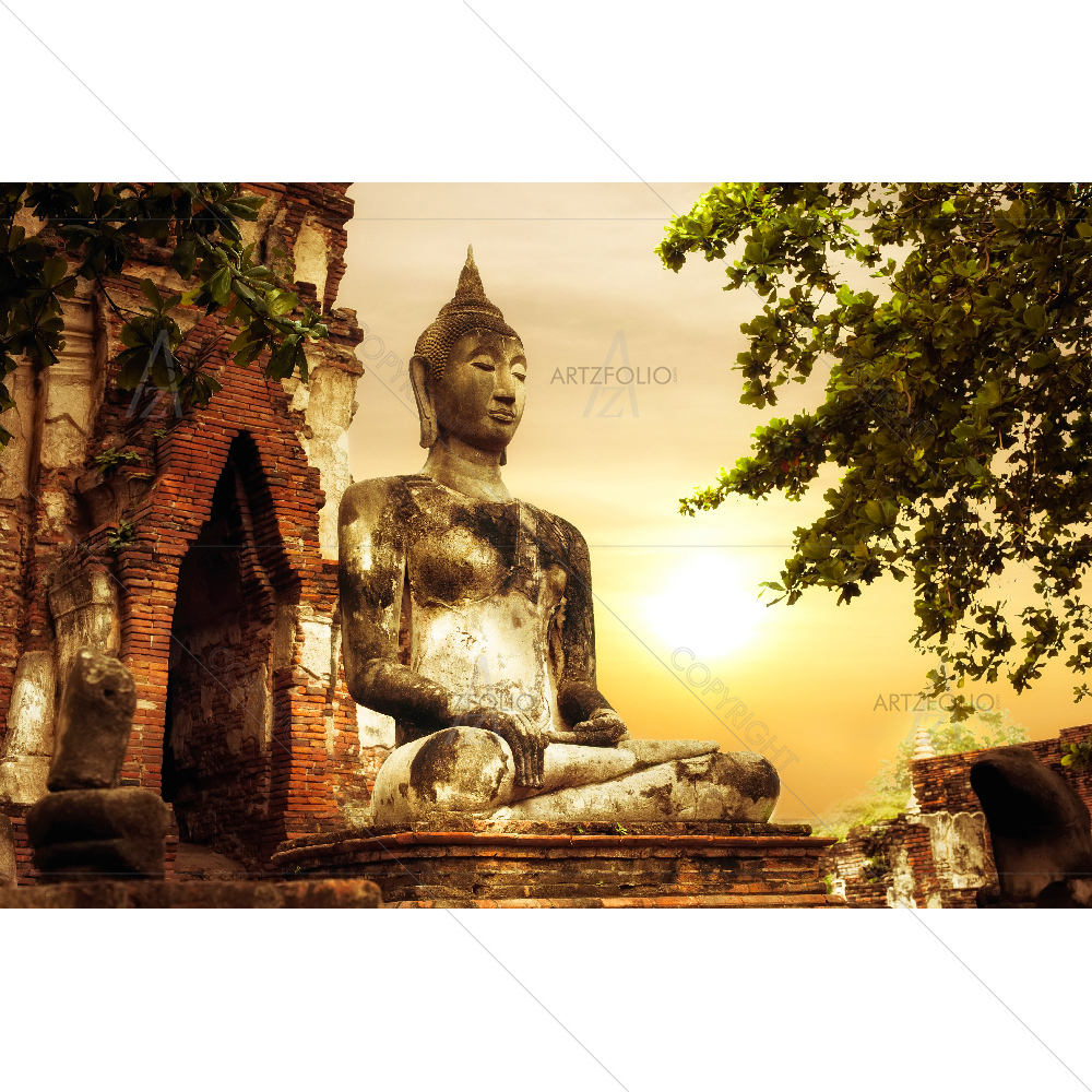 Buddha At Wat Mahathat Ruins, Ayutthaya, Thailand — custom-size art design 5007723