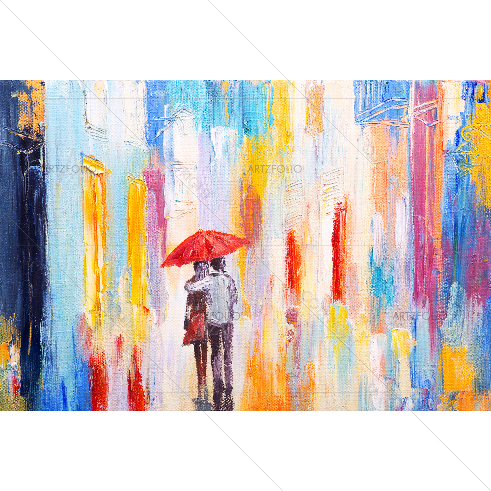 Couple Walking in the Rain under an Umbrella — custom-size art design 5007727