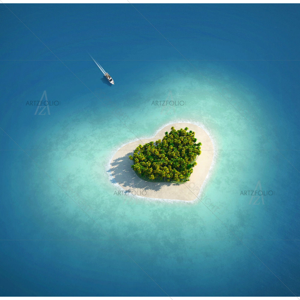Paradise Island In The Form Of Heart — custom-size art design 5007731