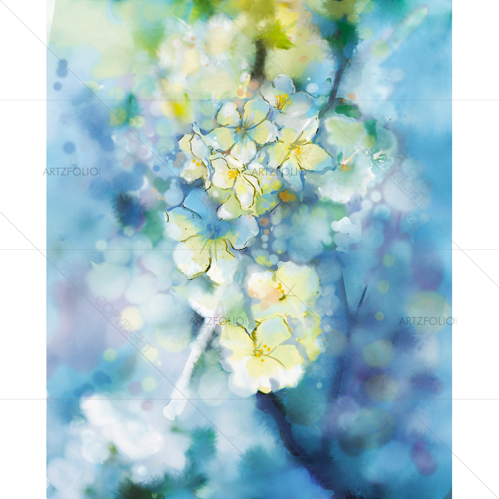 Abstract Watercolor Spring Floral Tree — custom-size art design 5007737