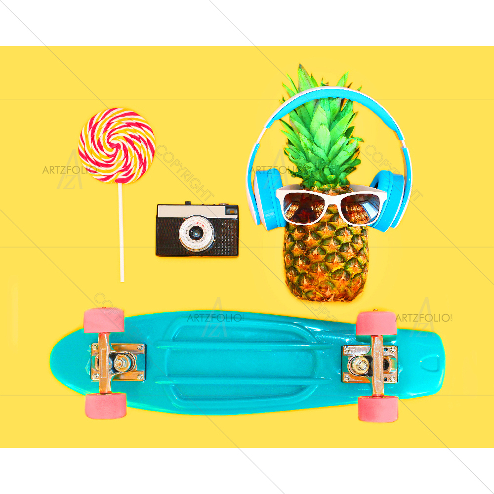 Pineapple With Headphones Sunglasses — custom-size art design 5007742