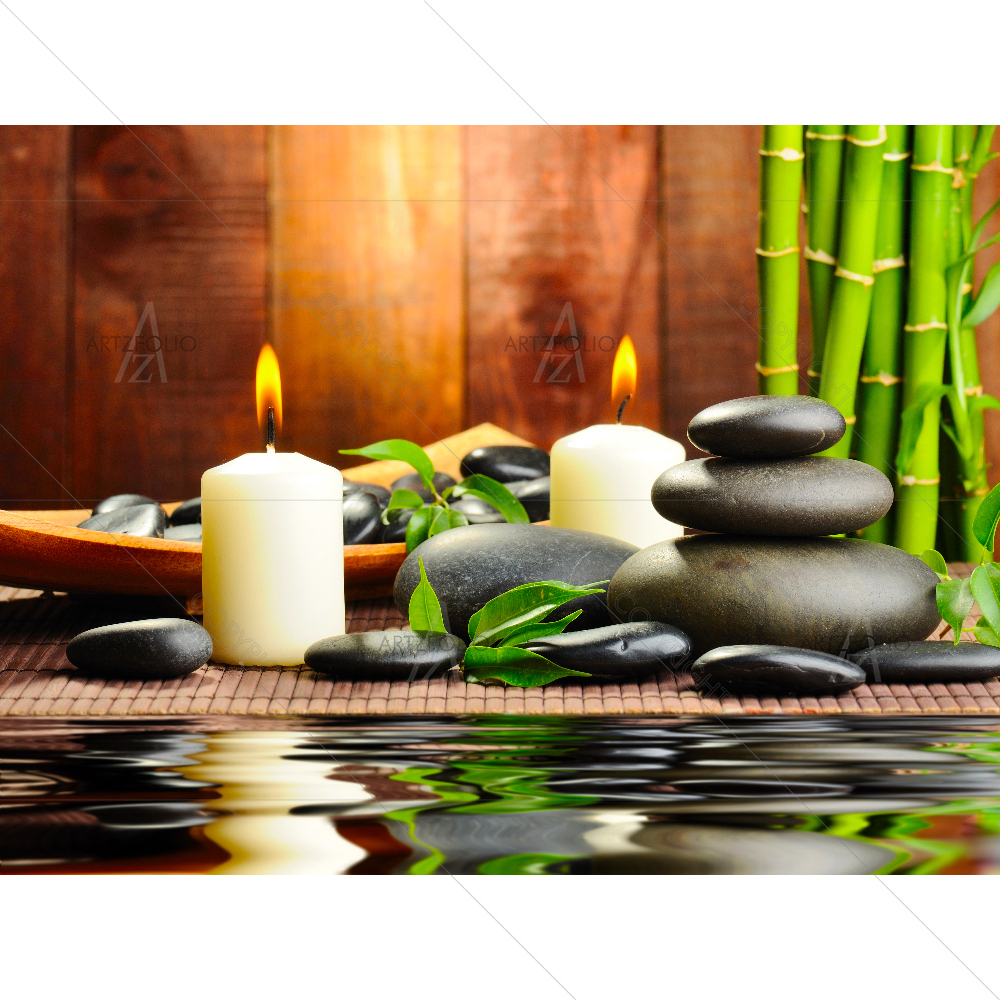 Zen Basalt Stones And Bamboo On The Wood — custom-size art design 5007750