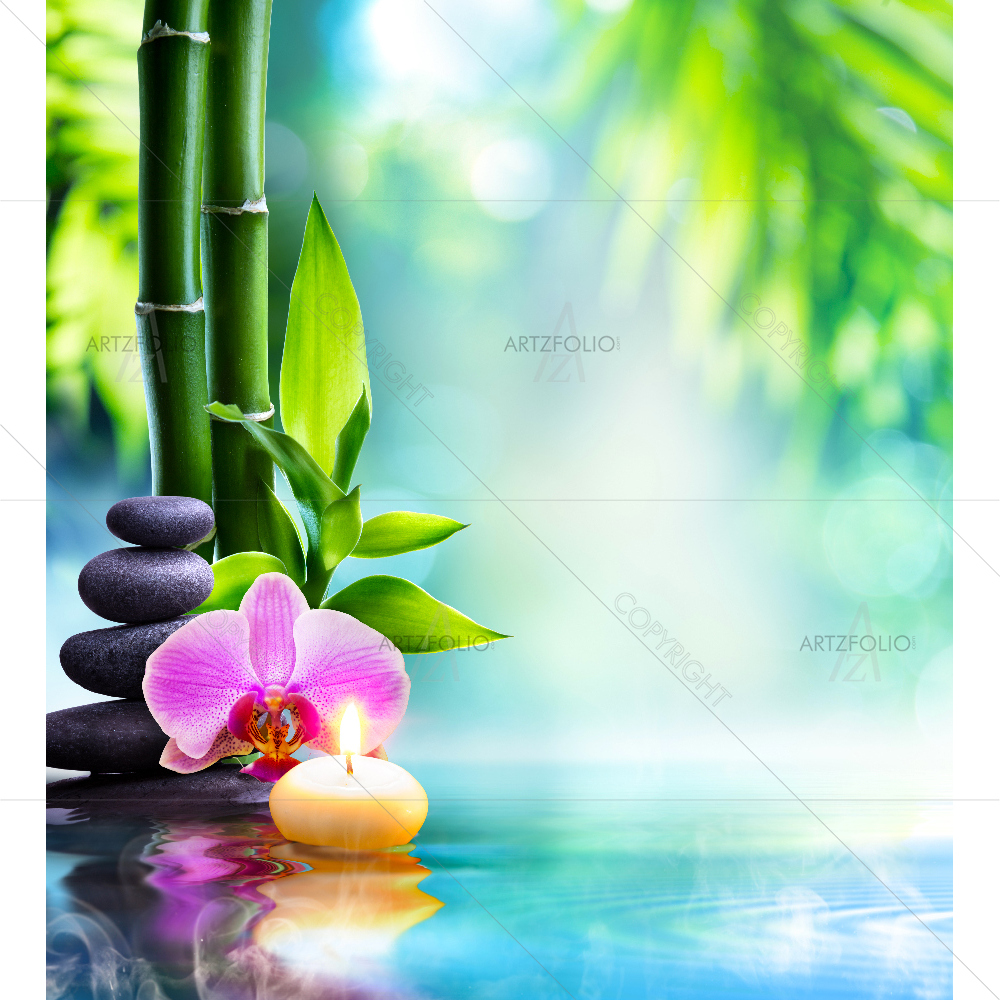 Spa Still Life Candle With Bamboo — Botanical custom art by ArtzFolio