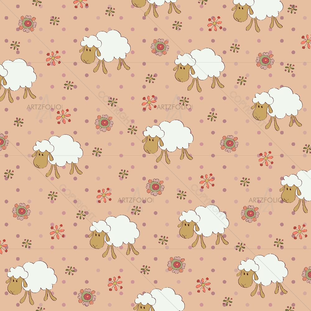Pink Sheeps and Flowers — custom-size art design 5007811