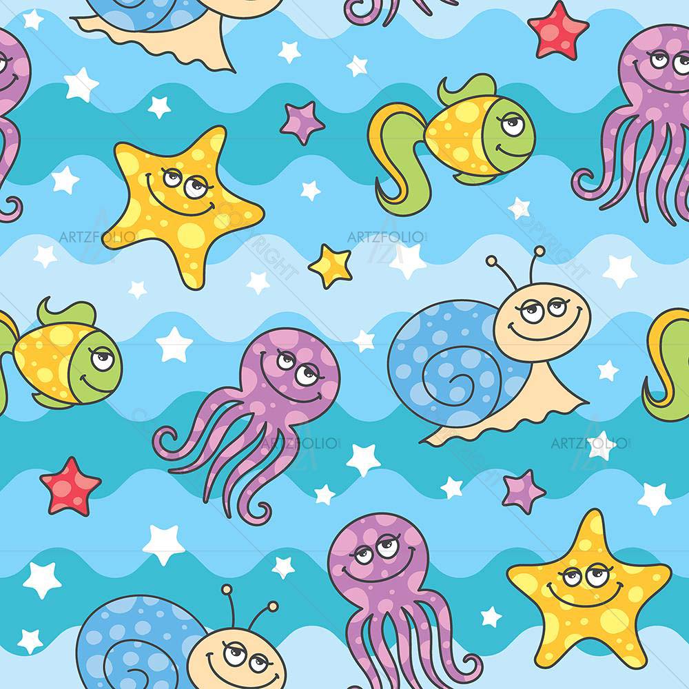 Cartoon Sea Creatures — custom-size art design 5007819