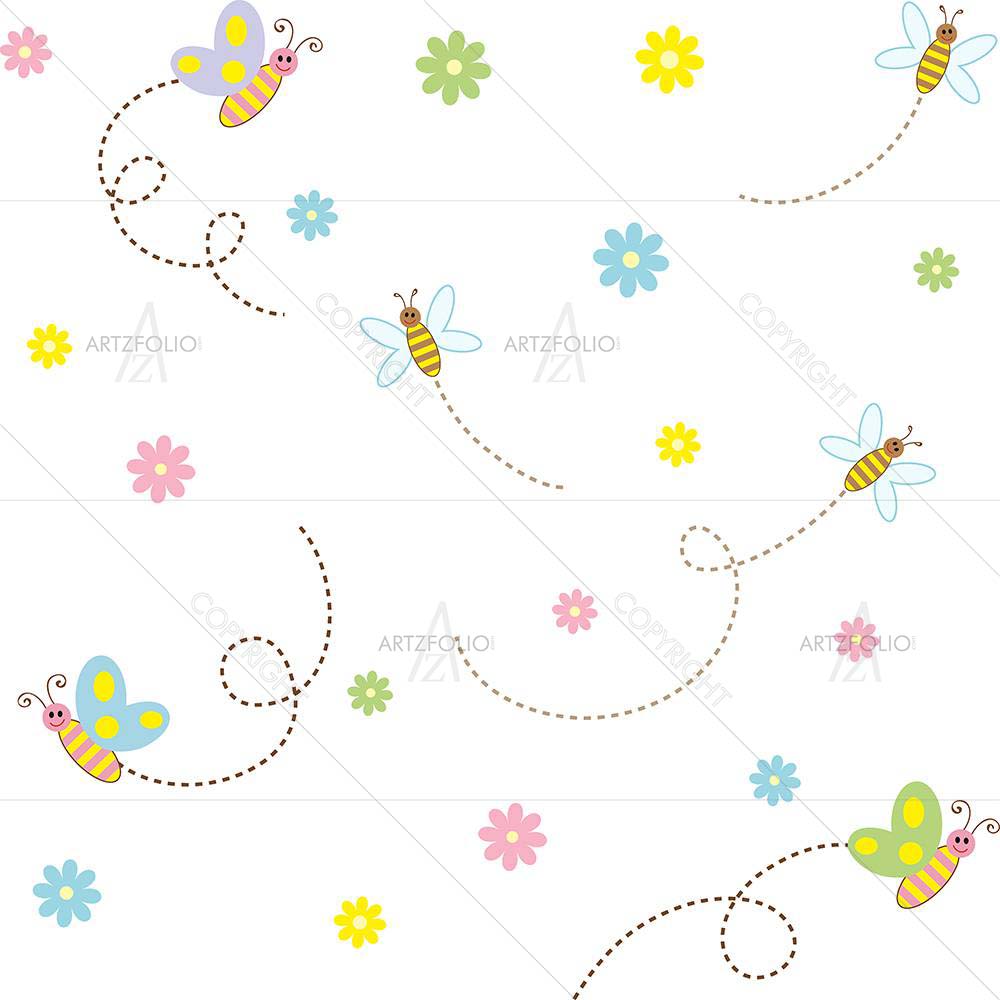 Cute Insects And Flowers — custom-size art design 5007850