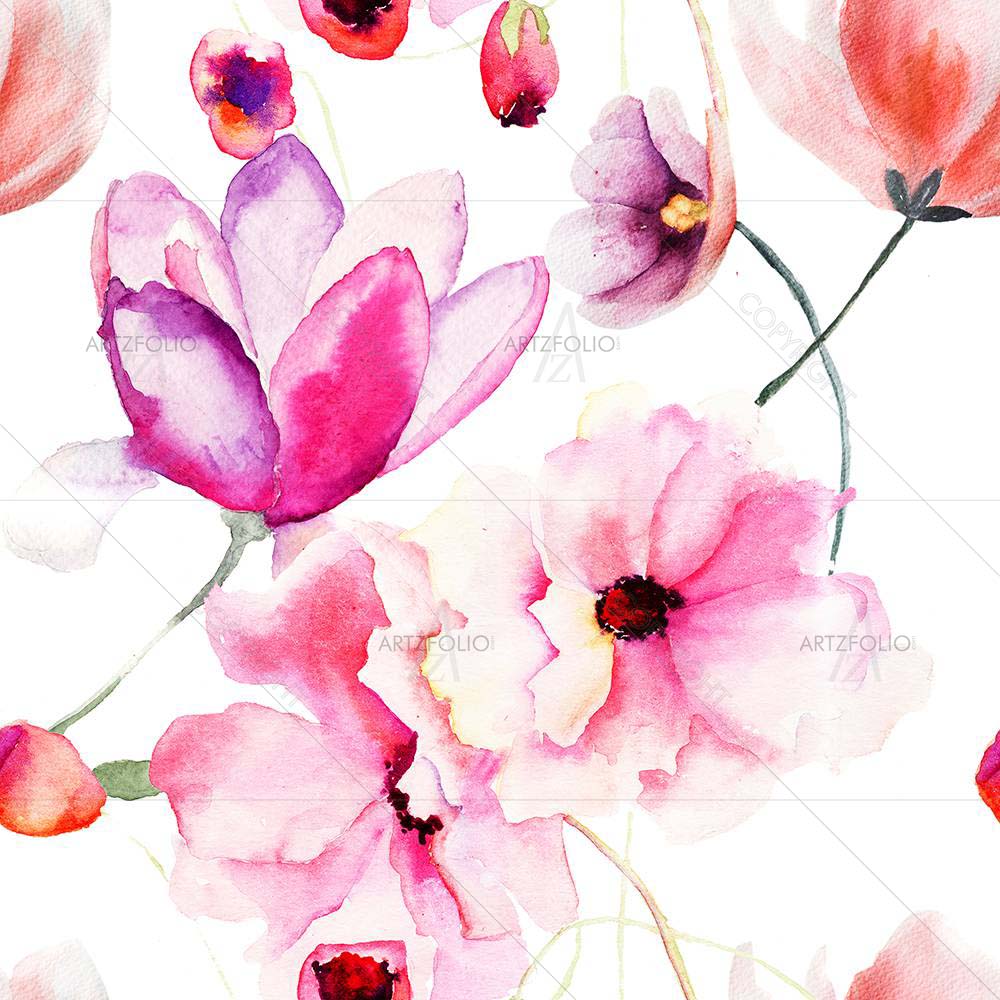 Watercolor Pink Flowers — Botanical custom art by ArtzFolio