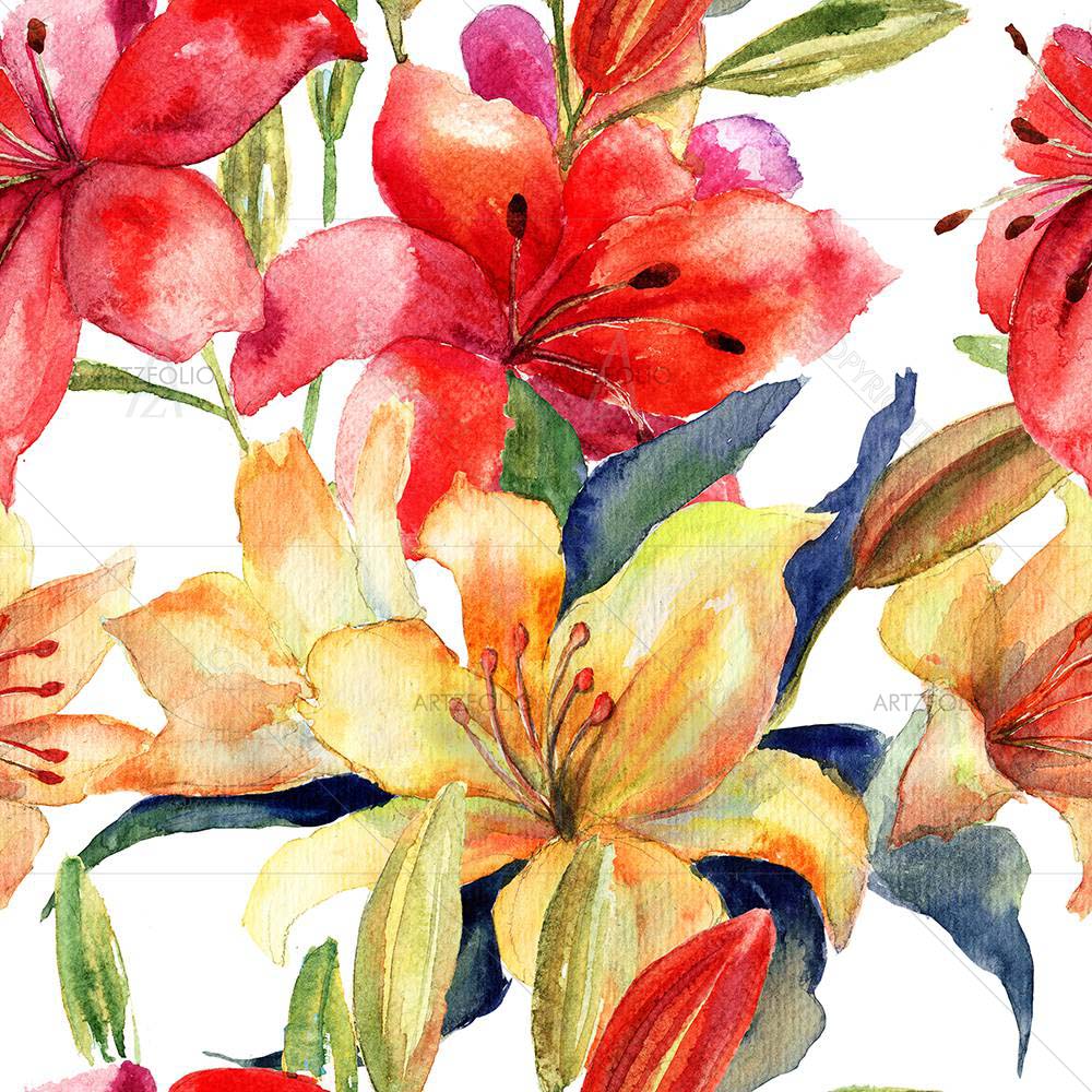 Watercolor Lily Flowers — custom-size art design 5007866