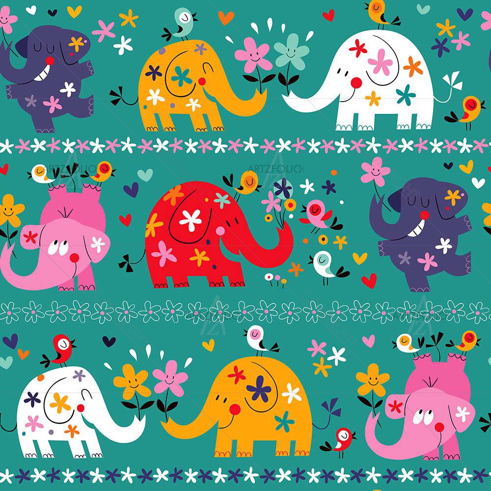 Cute Elephants — Botanical custom art by ArtzFolio