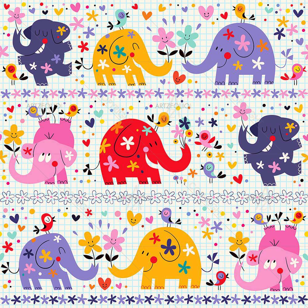 Baby Elephants in Joy — Botanical custom art by ArtzFolio