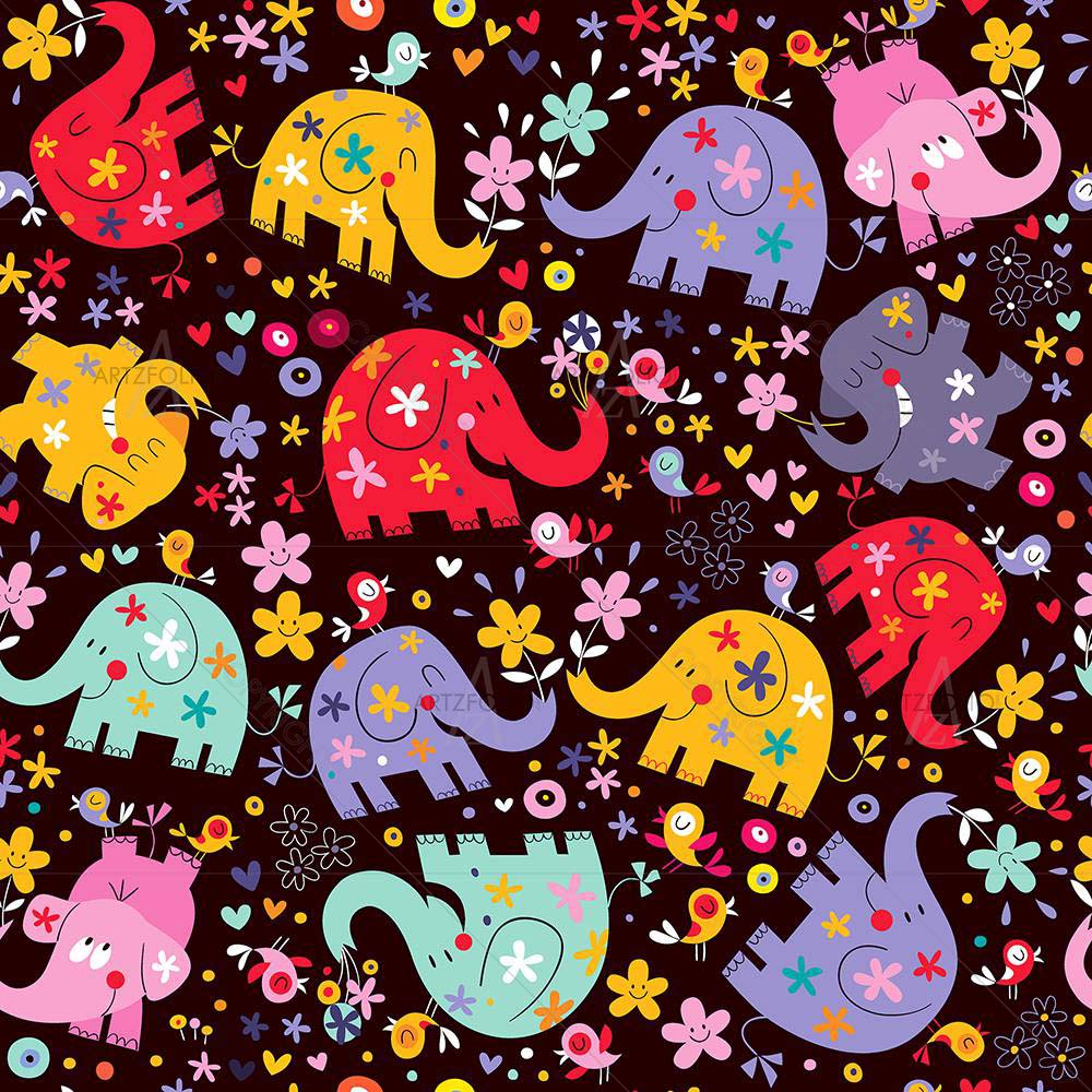 Elephants Birds & Flowers — custom-size art design 5007881