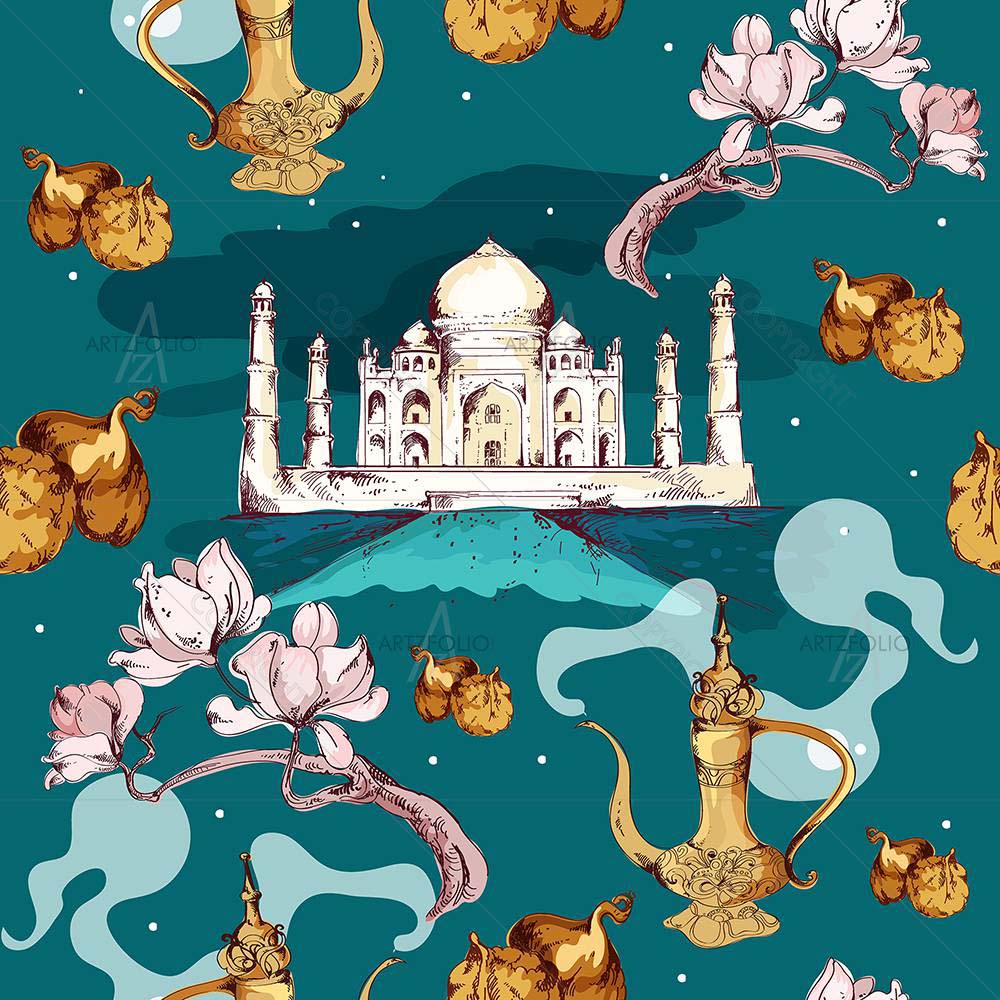 Taj Mahal And Antique Pot — custom-size art design 5007900