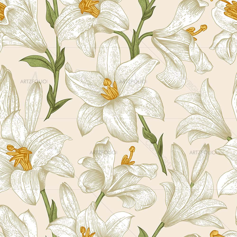 Floral White Lily Flowers D1 — Botanical custom art by ArtzFolio