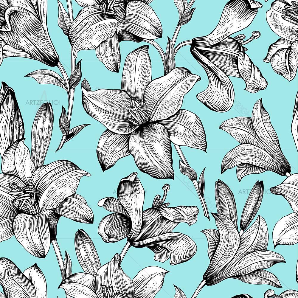 Floral White Lily Flowers D2 — custom-size art design 5007923