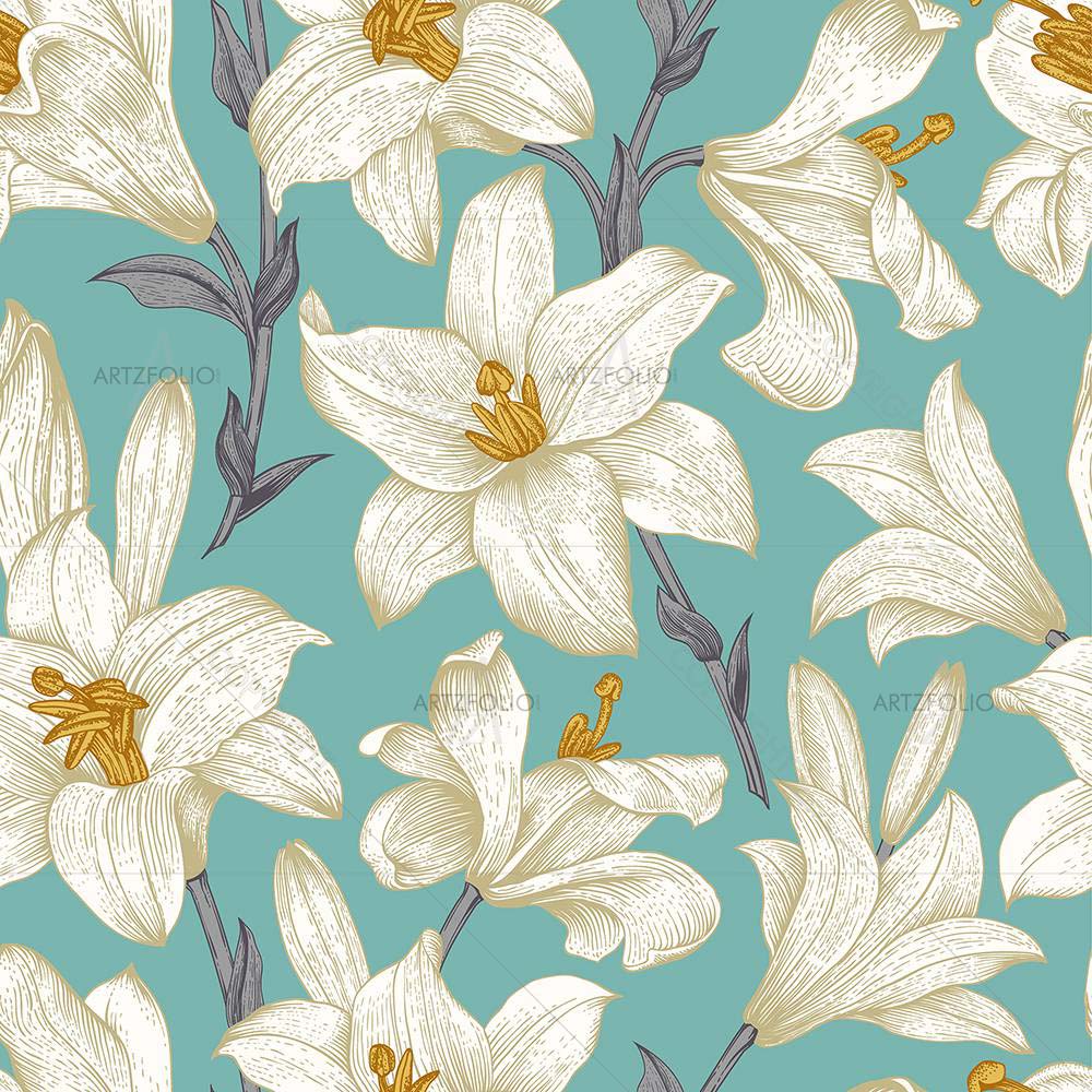 Floral White Lily Flowers D3 — custom-size art design 5007924