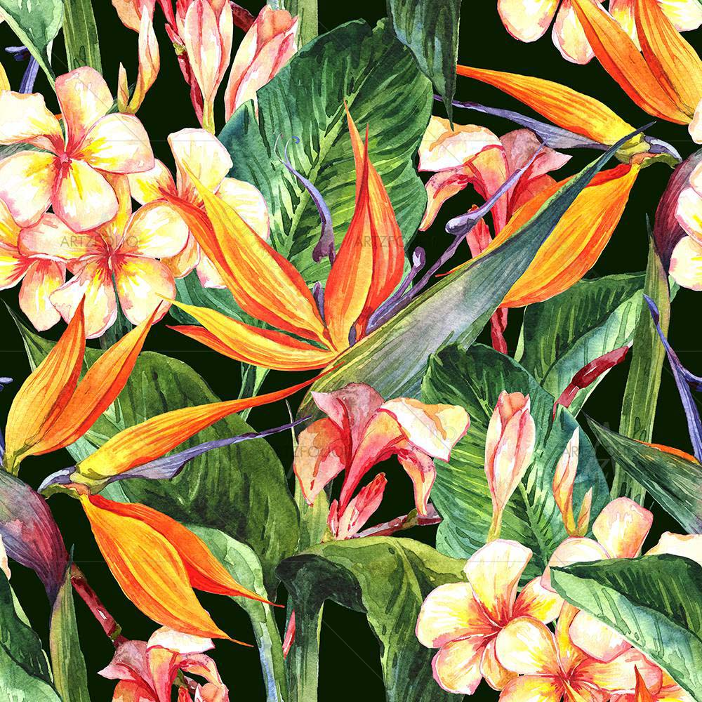 Tropical Pattern With Exotic Flowers D1 — custom-size art design 5007927