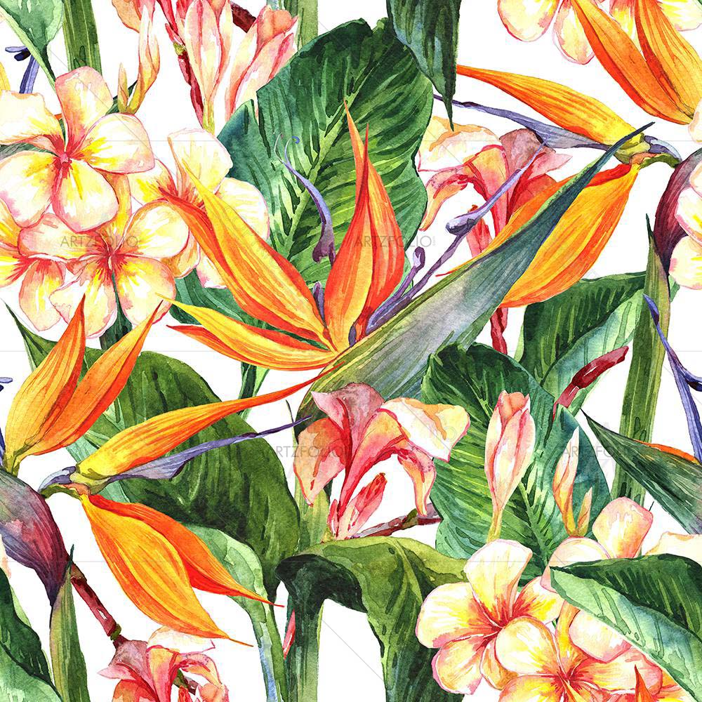 Tropical Pattern With Exotic Flowers D2 — custom-size art design 5007928