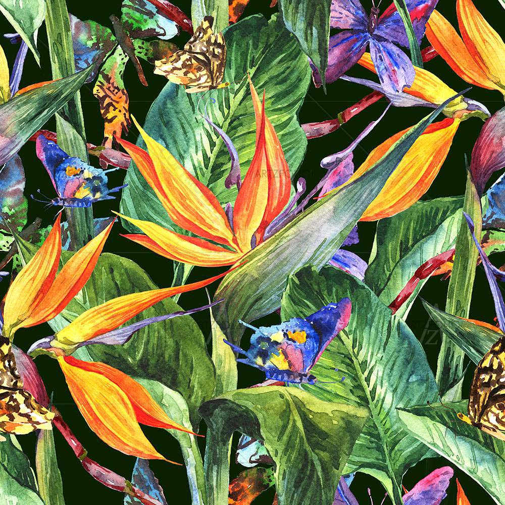 Tropical Pattern With Exotic Flowers D3 — Botanical custom art by ArtzFolio