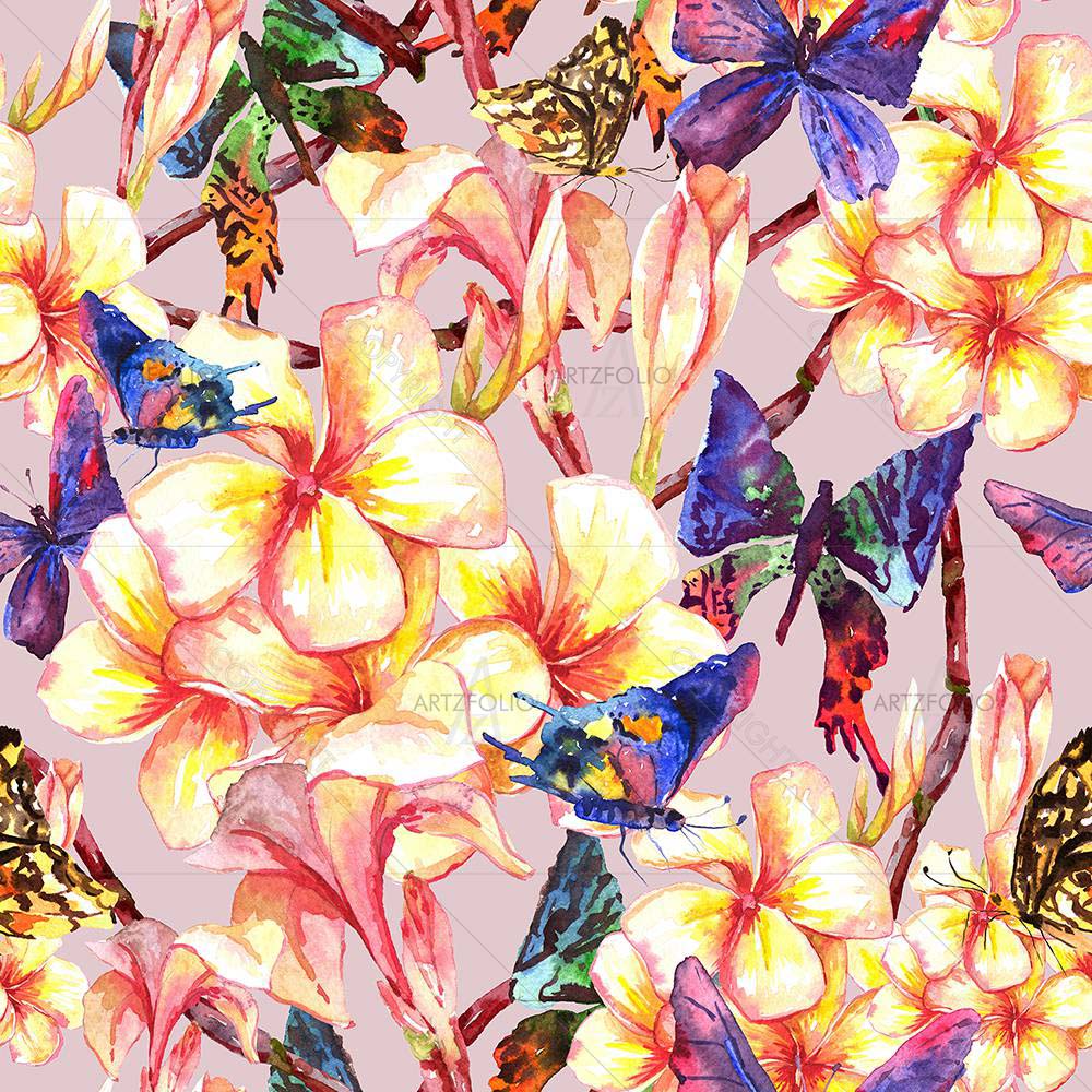 Tropical Pattern With Exotic Flowers D4 — Botanical custom art by ArtzFolio