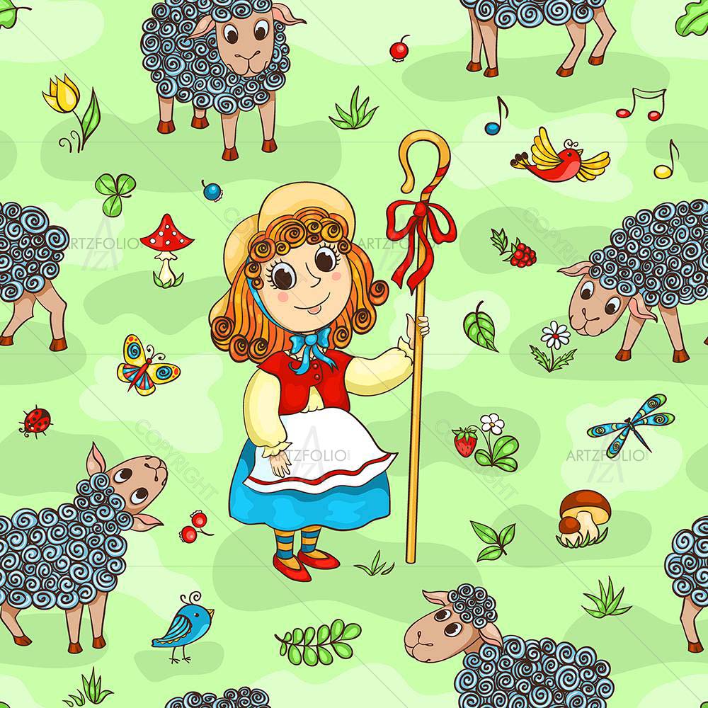 Cartoon Shepherd Girl — Botanical custom art by ArtzFolio