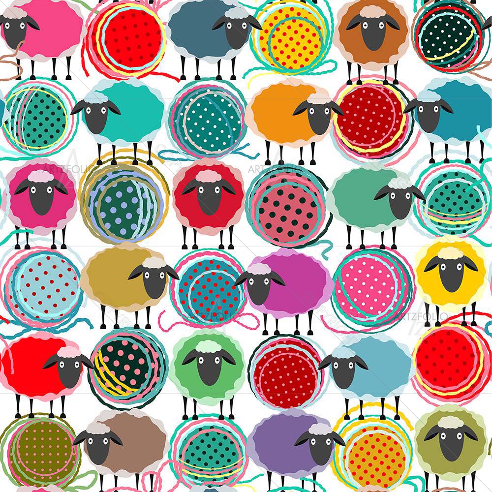 Colorful Sheep And Yarn Balls — custom-size art design 5007944
