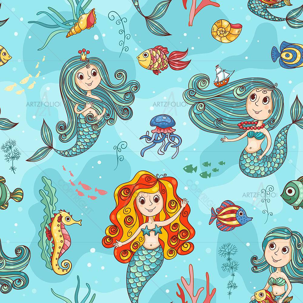 Cute Mermaids Pattern — custom-size art design 5007978