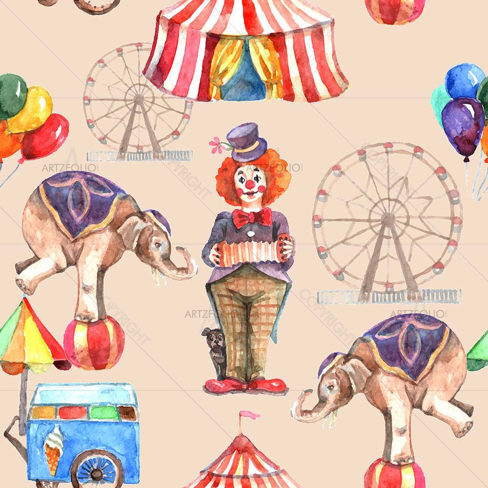 Circus Pattern With Balloons Animals — Abstract custom art by ArtzFolio