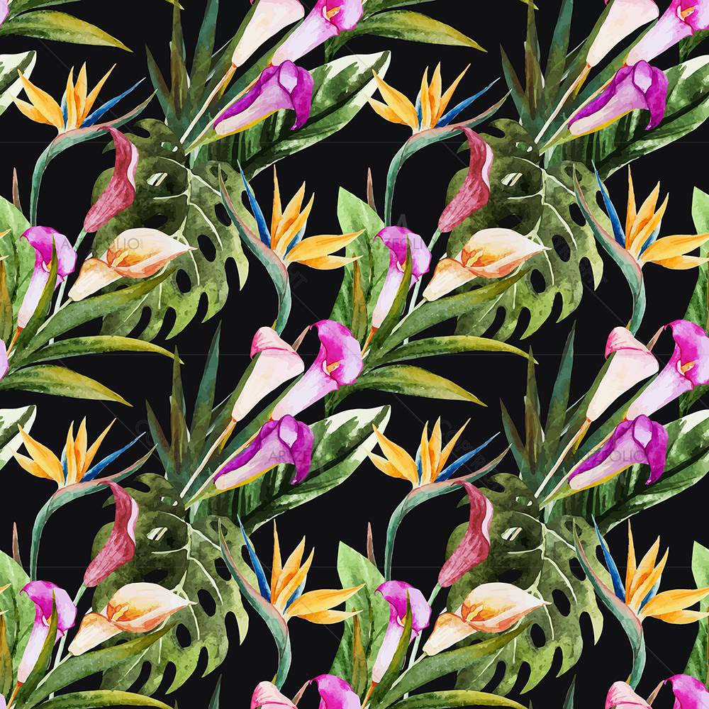 Tropical Watercolor Flowers D2 — Botanical custom art by ArtzFolio
