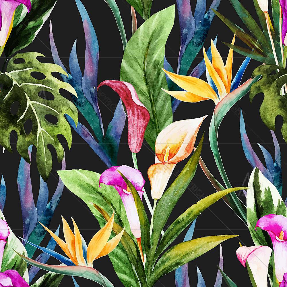 Tropical Watercolor Flowers D3 — Botanical custom art by ArtzFolio