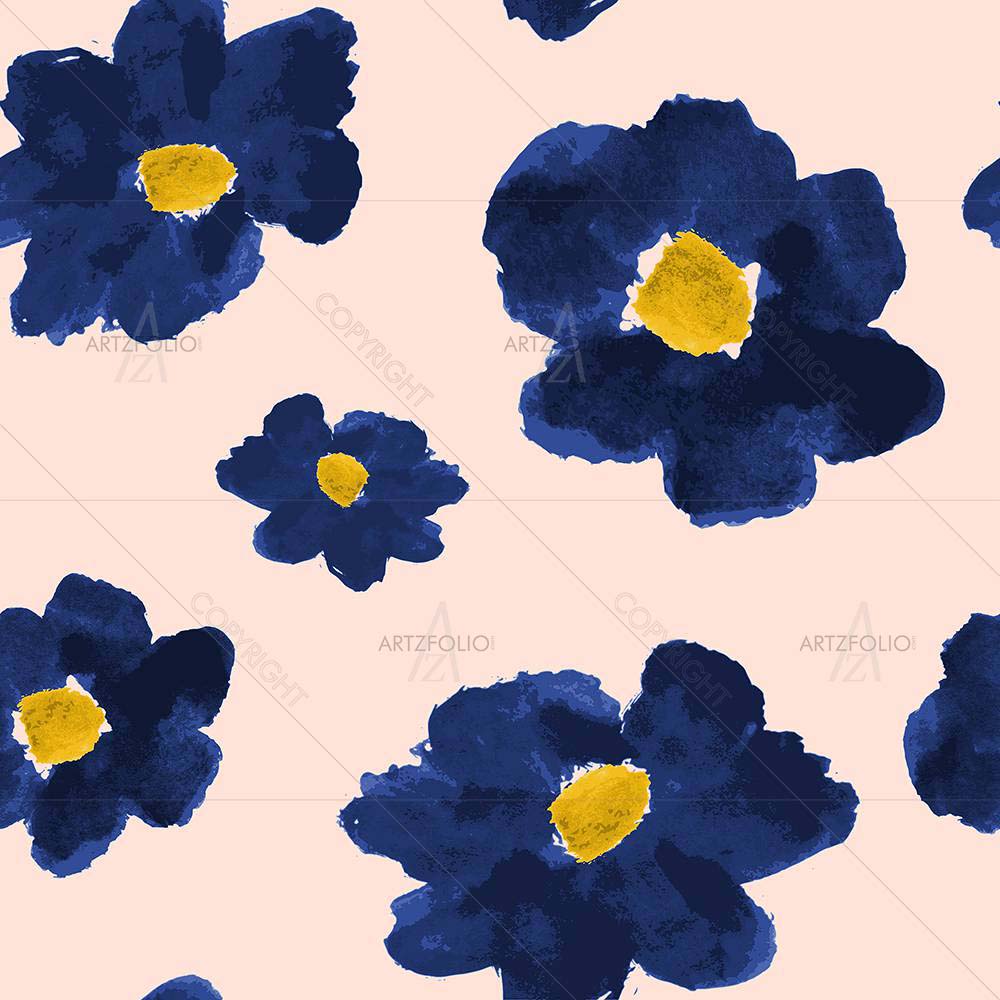 Blue Flowers Pattern — Botanical custom art by ArtzFolio