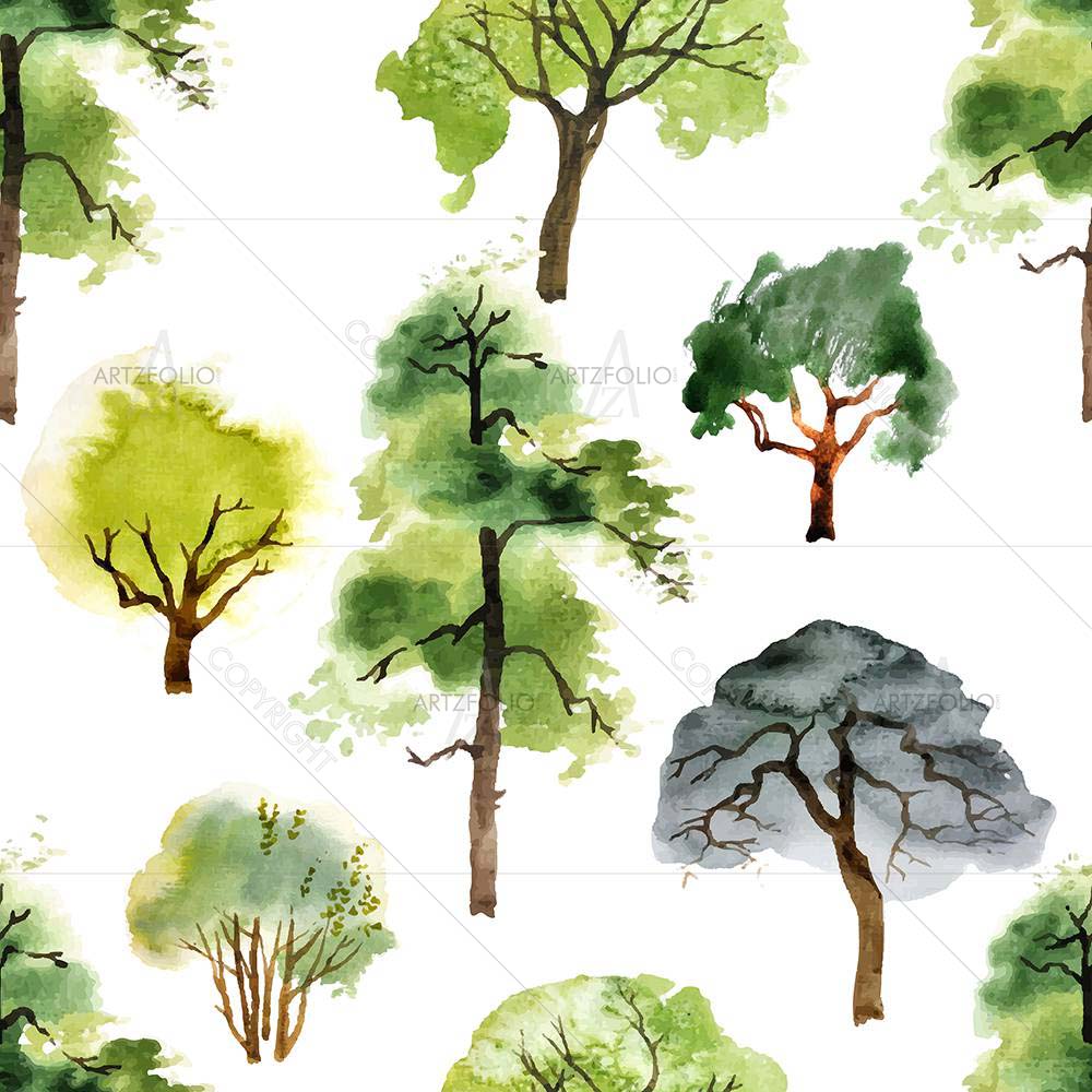 Watercolor Trees Pattern — custom-size art design 5008087