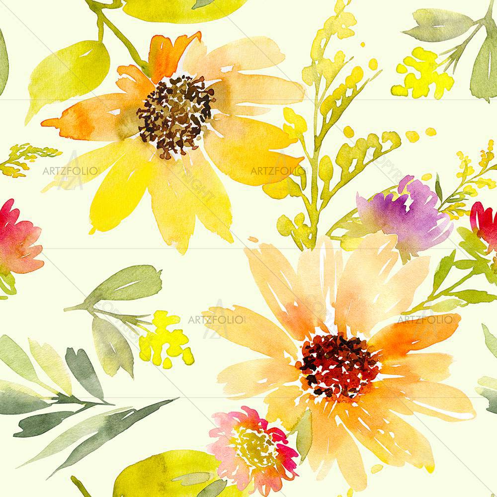 Watercolor Sunflowers — Botanical custom art by ArtzFolio
